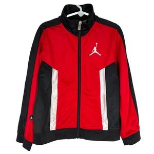 Nike Air Jordan Zip Up Jacket Kids 7/L Red Black Warm Jogging Athletic EUC!